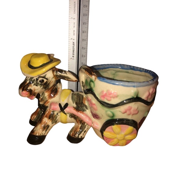 Vintage 1950’s Planter Donkey Pulling Cart Hand Painted Made in Japan - Picture 4 of 9